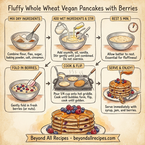 Fluffy Whole Wheat Vegan Pancakes with Berries instructions