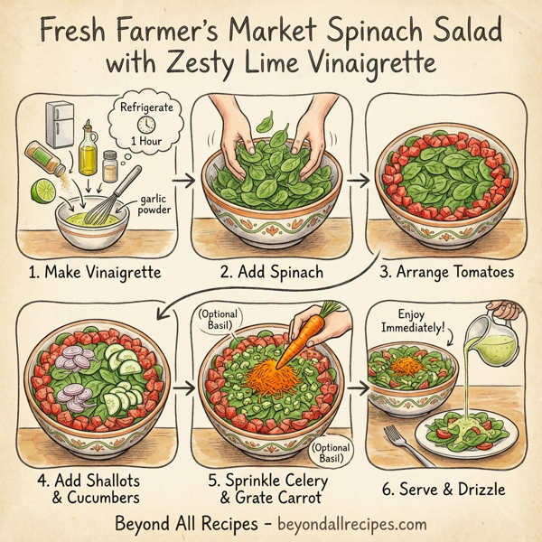 Fresh Farmer's Market Spinach Salad with Zesty Lime Vinaigrette instructions
