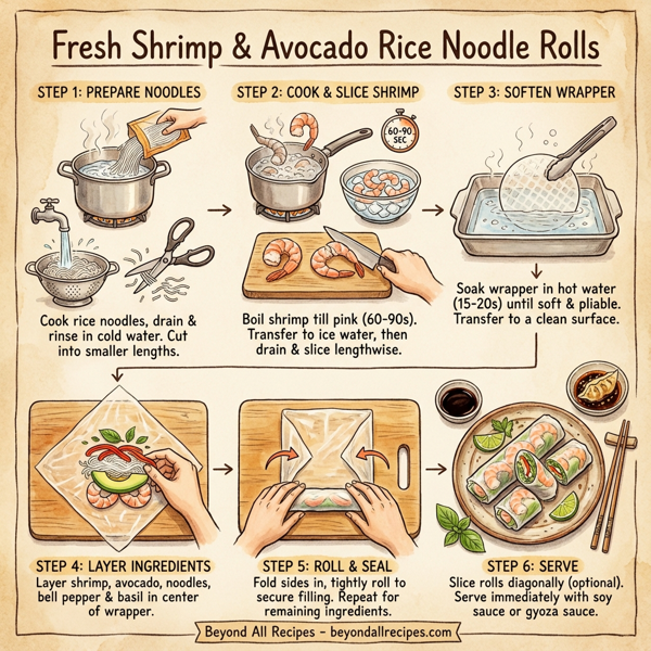 Fresh Shrimp & Avocado Rice Noodle Rolls instructions