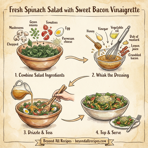 Fresh Spinach Salad with Sweet Bacon Vinaigrette instructions