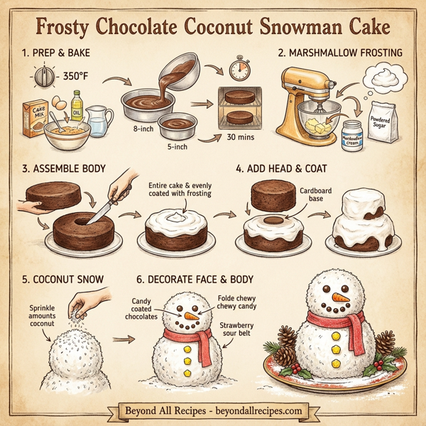Frosty Chocolate Coconut Snowman Cake instructions