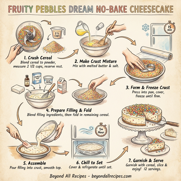 Fruity Pebbles Dream No-Bake Cheesecake instructions