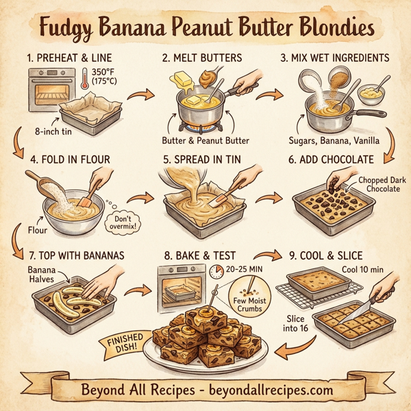 Fudgy Banana Peanut Butter Blondies instructions