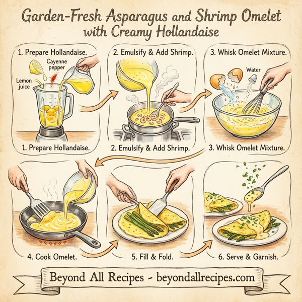 Garden-Fresh Asparagus and Shrimp Omelet with Creamy Hollandaise instructions