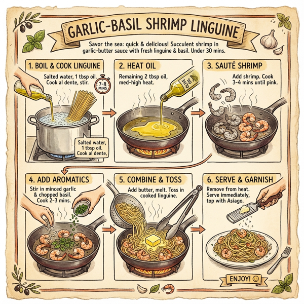 Garlic-Basil Shrimp Linguine instructions