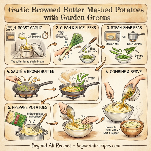 Garlic-Browned Butter Mashed Potatoes with Garden Greens instructions