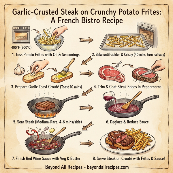 Garlic-Crusted Steak on Crunchy Potato Frites instructions
