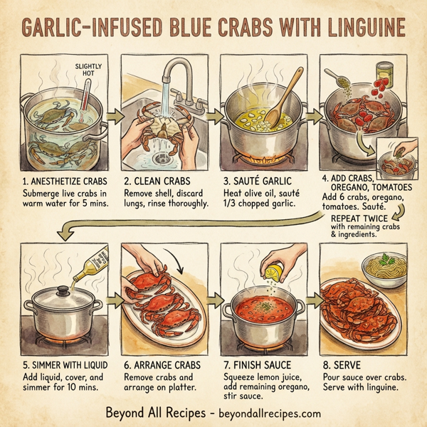 Garlic-Infused Blue Crabs with Linguine instructions