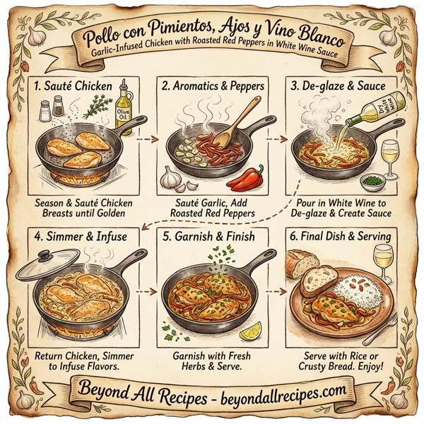 Garlic-Infused Chicken with Roasted Red Peppers in White Wine Sauce instructions