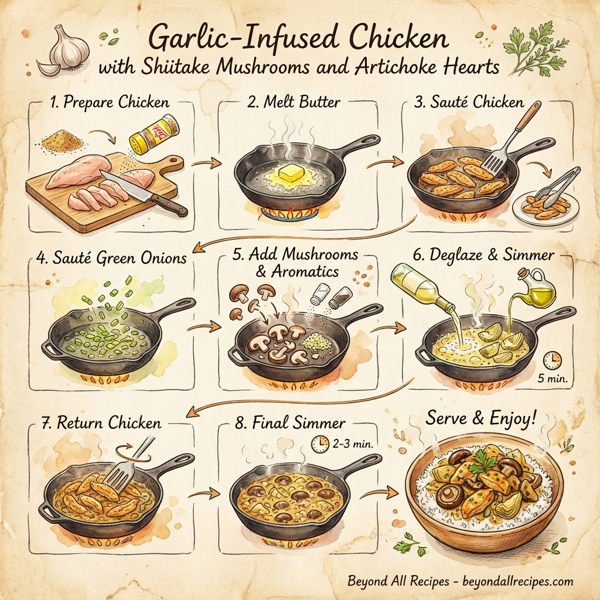 Garlic-Infused Chicken with Shiitake Mushrooms and Artichoke Hearts instructions