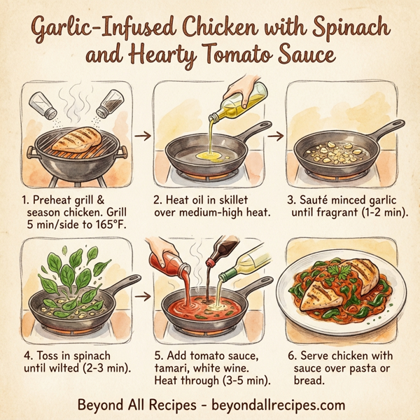 Garlic-Infused Chicken with Spinach and Hearty Tomato Sauce instructions