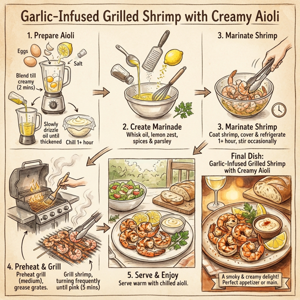 Garlic-Infused Grilled Shrimp with Creamy Aioli instructions