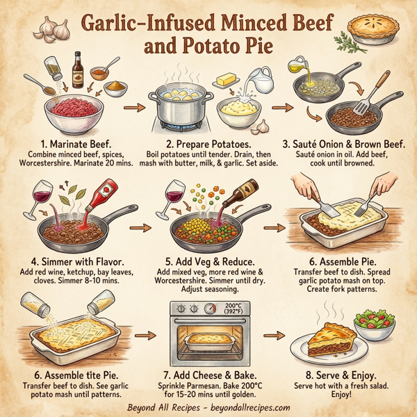Garlic-Infused Minced Beef and Potato Pie instructions