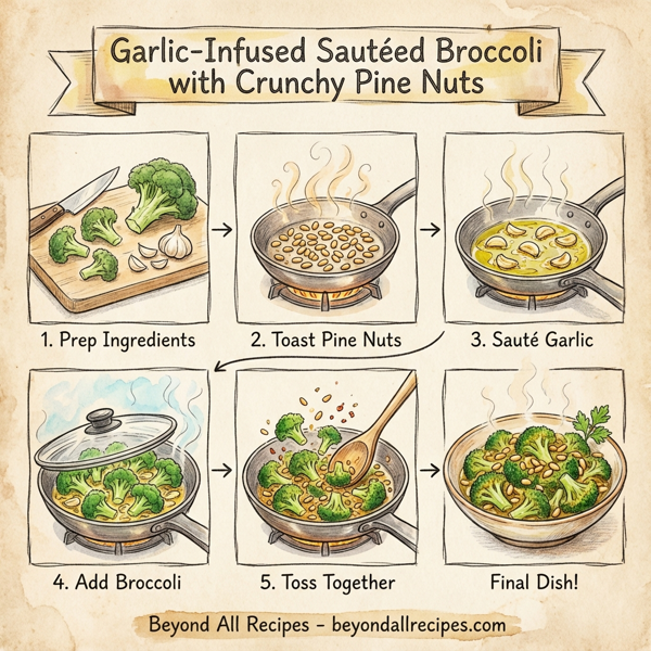 Garlic-Infused Sautéed Broccoli with Crunchy Pine Nuts instructions