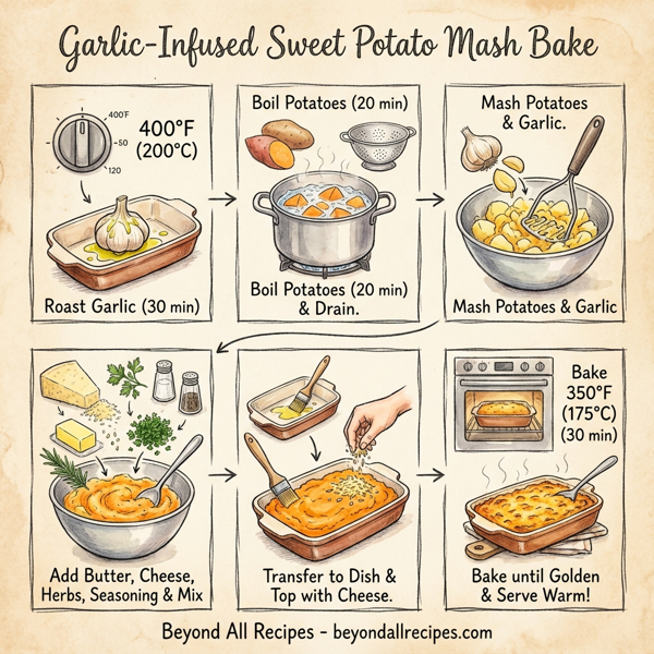 Garlic-Infused Sweet Potato Mash Bake instructions