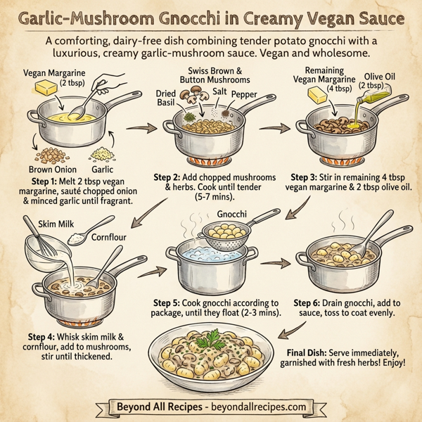 Garlic-Mushroom Gnocchi in Creamy Vegan Sauce instructions
