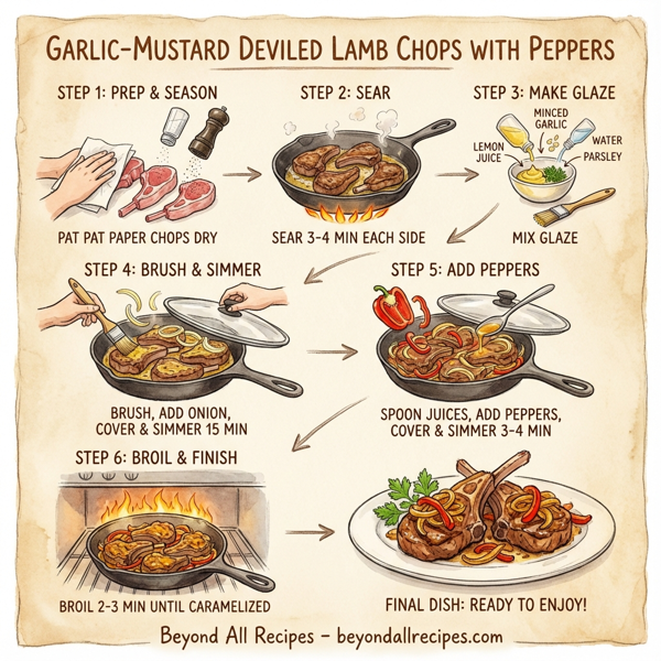 Garlic-Mustard Deviled Lamb Chops with Peppers instructions