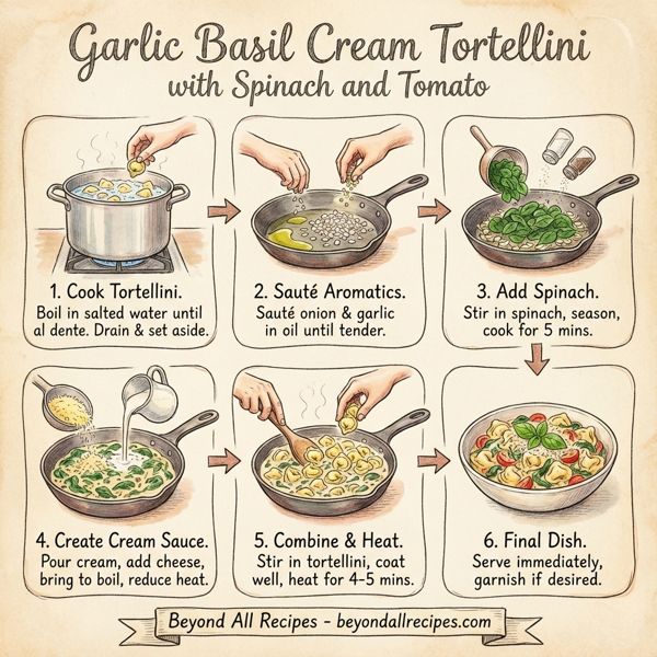 Garlic Basil Cream Tortellini with Spinach and Tomato instructions