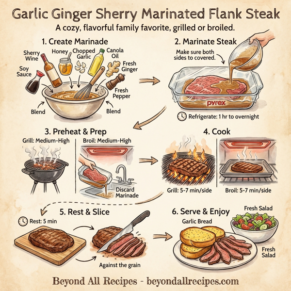 Garlic Ginger Sherry Marinated Flank Steak instructions