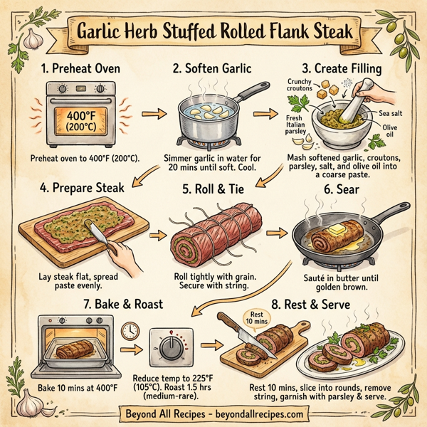 Garlic Herb Stuffed Rolled Flank Steak instructions