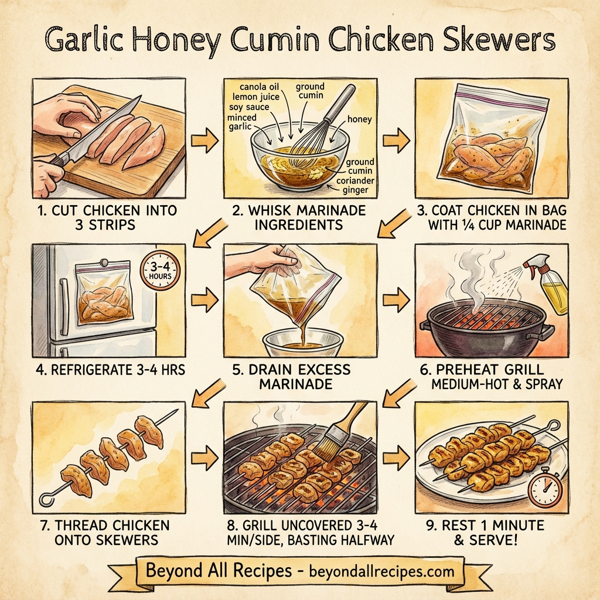 Garlic Honey Cumin Chicken Skewers instructions