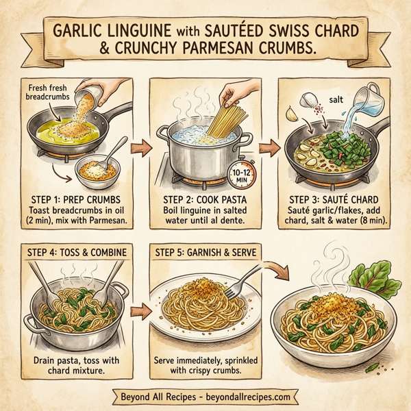Garlic Linguine with Sautéed Swiss Chard and Crunchy Parmesan Crumbs instructions