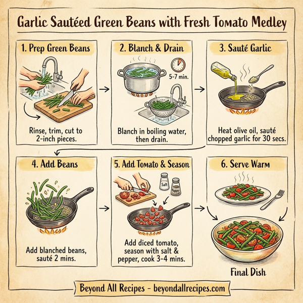 Garlic Sautéed Green Beans with Fresh Tomato Medley instructions