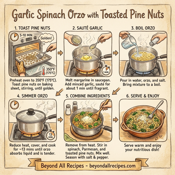 Garlic Spinach Orzo with Toasted Pine Nuts instructions