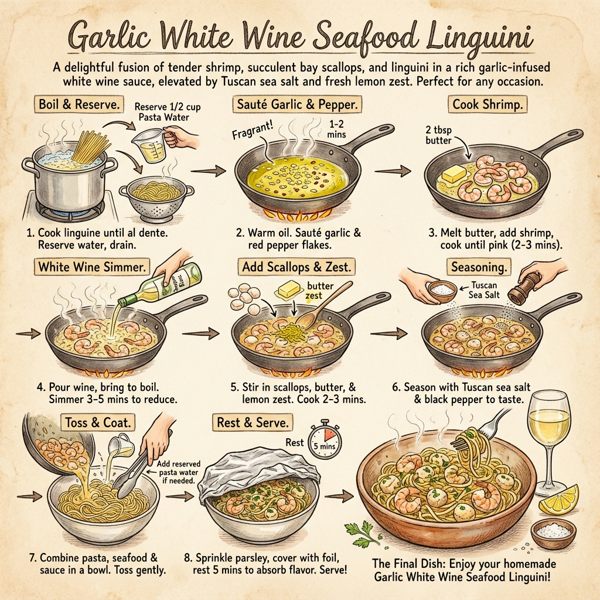 Garlic White Wine Seafood Linguini instructions