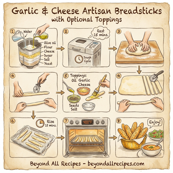 Garlic & Cheese Artisan Breadsticks with Optional Toppings instructions