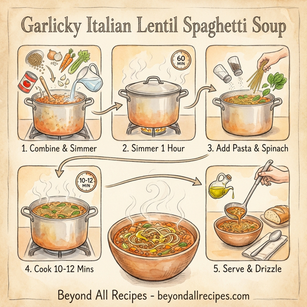 Garlicky Italian Lentil Spaghetti Soup instructions