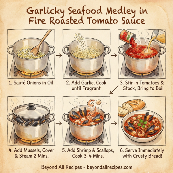 Garlicky Seafood Medley in Fire Roasted Tomato Sauce instructions