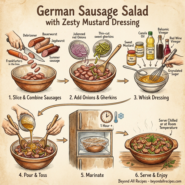 German Sausage Salad with Zesty Mustard Dressing instructions