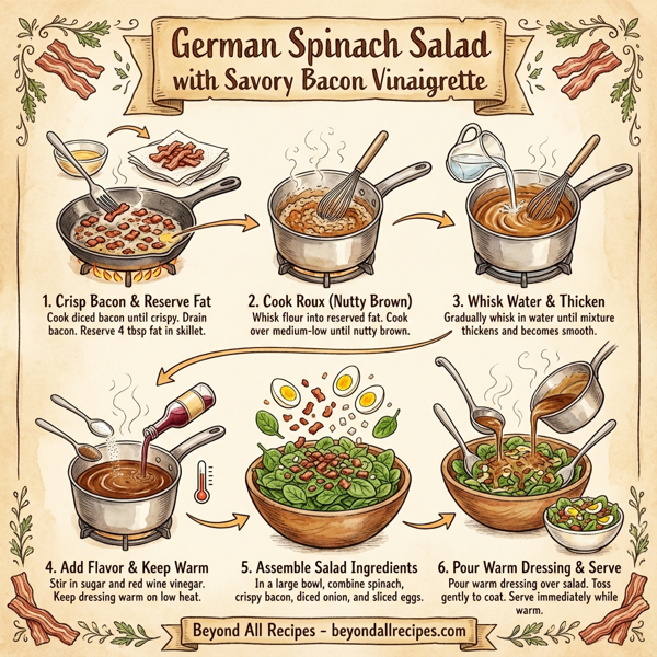 German Spinach Salad with Savory Bacon Vinaigrette instructions