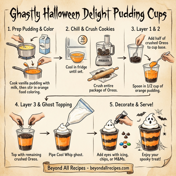 Ghastly Halloween Delight Pudding Cups instructions