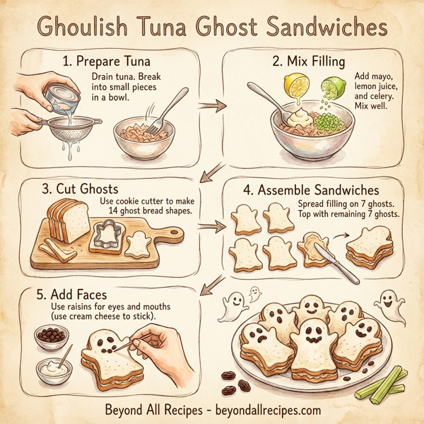 Ghoulish Tuna Ghost Sandwiches instructions