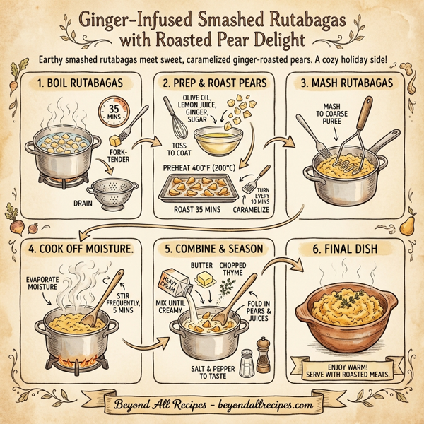 Ginger-Infused Smashed Rutabagas with Roasted Pear Delight instructions
