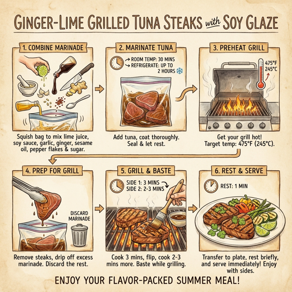 Ginger-Lime Grilled Tuna Steaks with Soy Glaze instructions