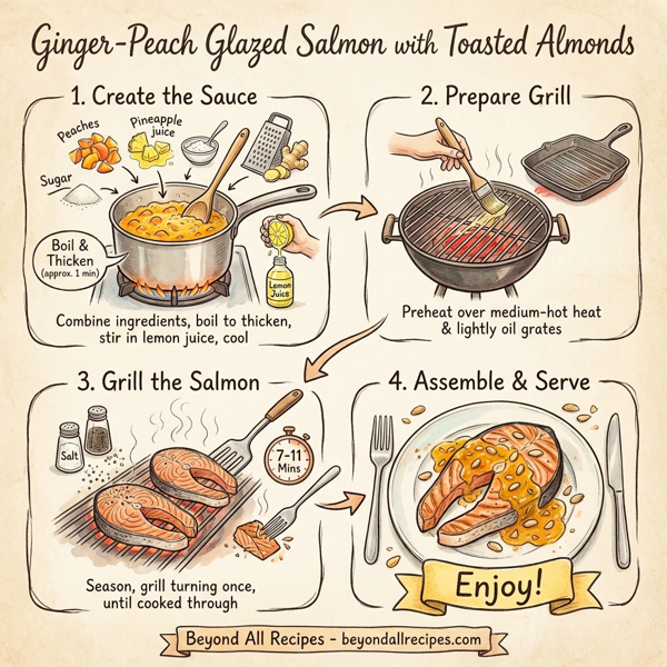 Ginger-Peach Glazed Salmon with Toasted Almonds instructions