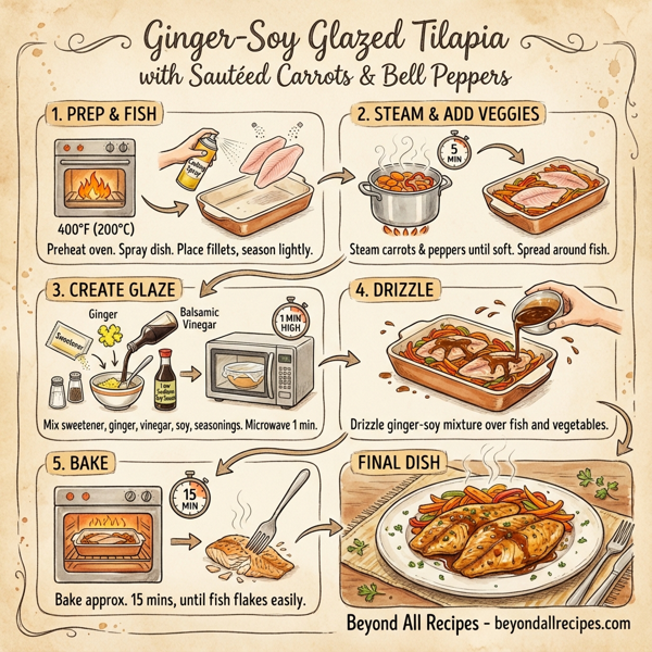Ginger-Soy Glazed Tilapia with Sautéed Carrots and Bell Peppers instructions