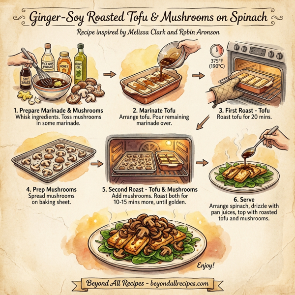 Ginger-Soy Roasted Tofu & Mushrooms on Spinach instructions