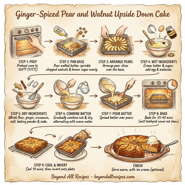 Ginger-Spiced Pear and Walnut Upside Down Cake instructions
