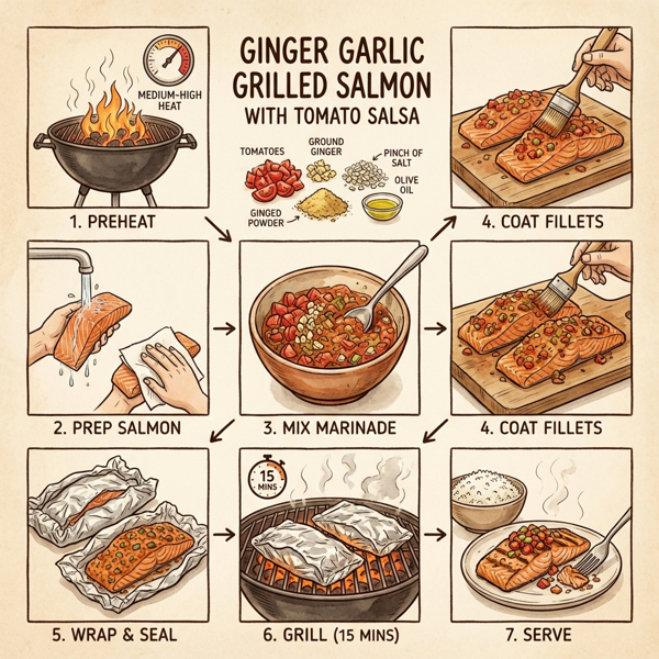 Ginger Garlic Grilled Salmon with Tomato Salsa instructions