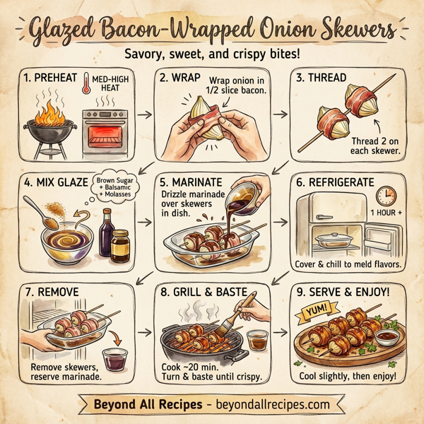 Glazed Bacon-Wrapped Onion Skewers instructions