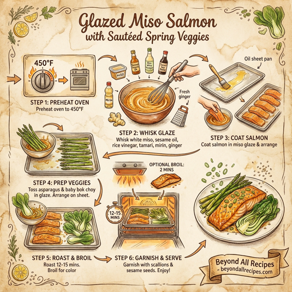 Glazed Miso Salmon with Sautéed Spring Veggies instructions