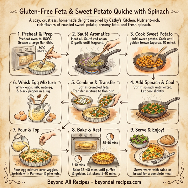 Gluten-Free Feta & Sweet Potato Quiche with Spinach instructions