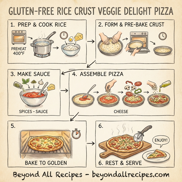 Gluten-Free Rice Crust Veggie Delight Pizza instructions