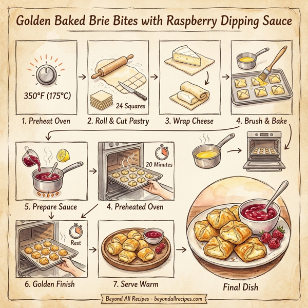 Golden Baked Brie Bites with Raspberry Dipping Sauce instructions