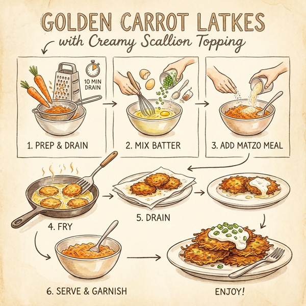 Golden Carrot Latkes with Creamy Scallion Topping instructions