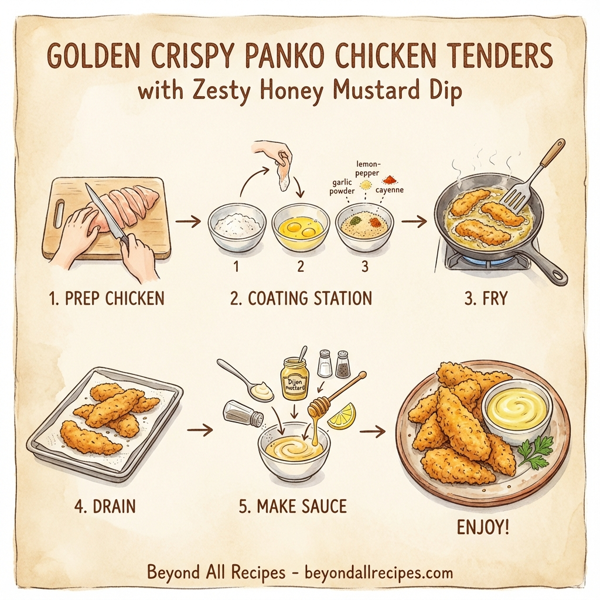 Golden Crispy Panko Chicken Tenders with Zesty Honey Mustard Dip instructions